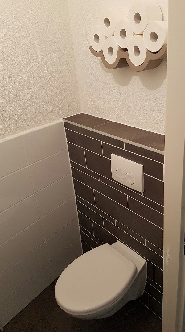Zwart wit toilet met wc rollen
